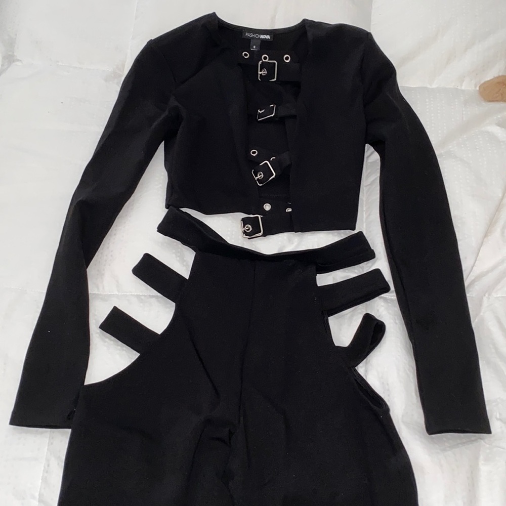 Two piece long sleeve pant set.